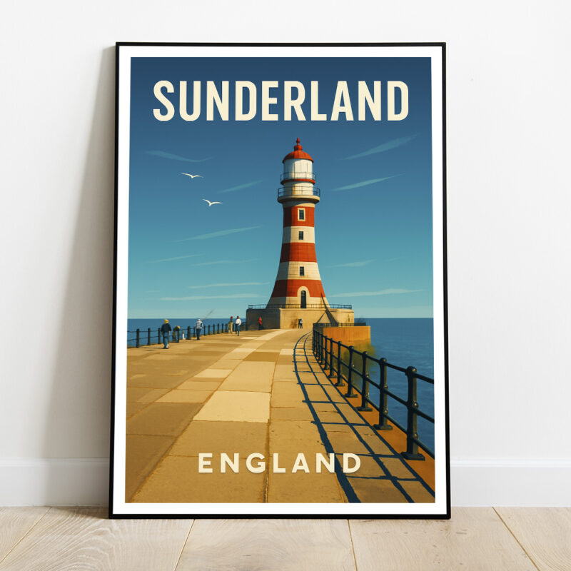 SUNDERLAND PIER ROKER LIGHTHOUSE MINIMALIST NORTH EAST TRAVEL POSTER